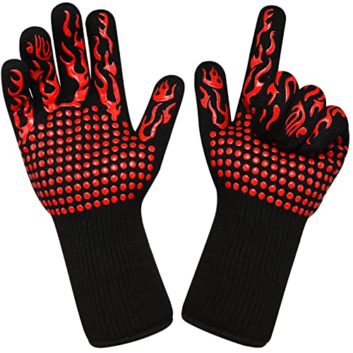 Protective Grilling Mitts  Potholders，Grilling Gloves Heat Resistant Gloves BBQ Kitchen Oven Mitts Long Kitchen Gloves for Barbecue Long Waterproof NonSlip Potholder for Barbecue Cooking Baking 